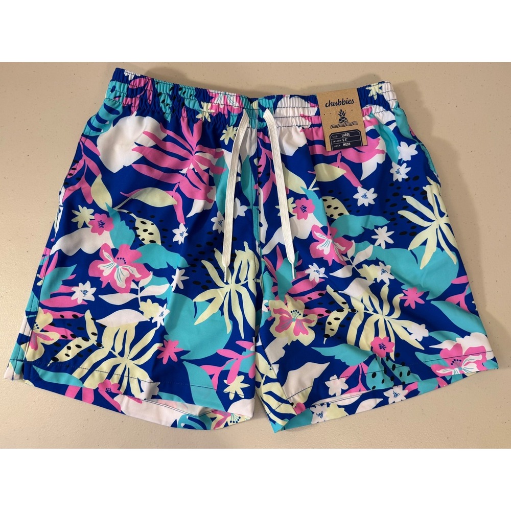 Chubbies‎ Swim Trunks Men Large Blue Floral Surprises 5.5" Lined Shorts NEW